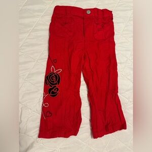 Healthtex Red Kids Bottoms with Rose Embroidery